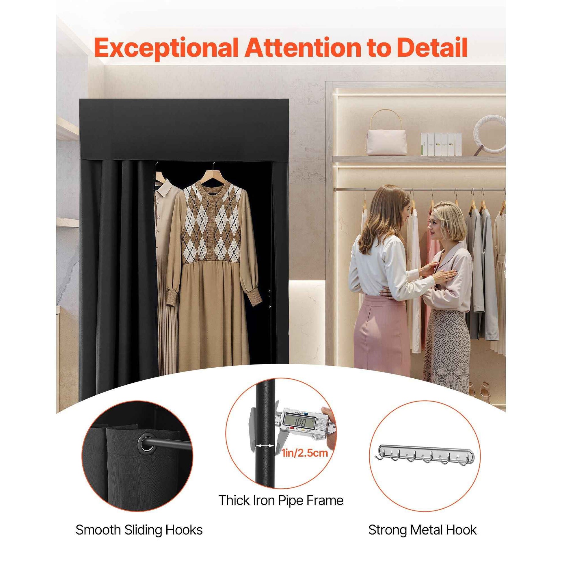 Fitting Room, Portable Dressing Room with Thick Polyester Curtains, Privacy Space with Shading Curtain and a Hook, for Boutique, Mall, Tailor's Store & Outdoor Activity 39 x 39 x 78 in (Black)