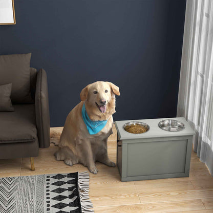 Raised Dog Feeding Station with 2 Stainless Steel Bowls and Storage for Large Dogs and Other Large Pets Gray