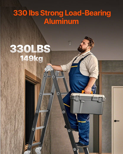Multi-Purpose Folding Ladder, 7-in-1 Tall Extension Step Ladder, A Frame 5 Step Telescoping Ladder, 19ft Reach Height Heavy Duty Adjustable Ladder, 330 lbs Capacity for Home Outdoor - KNM Sundry