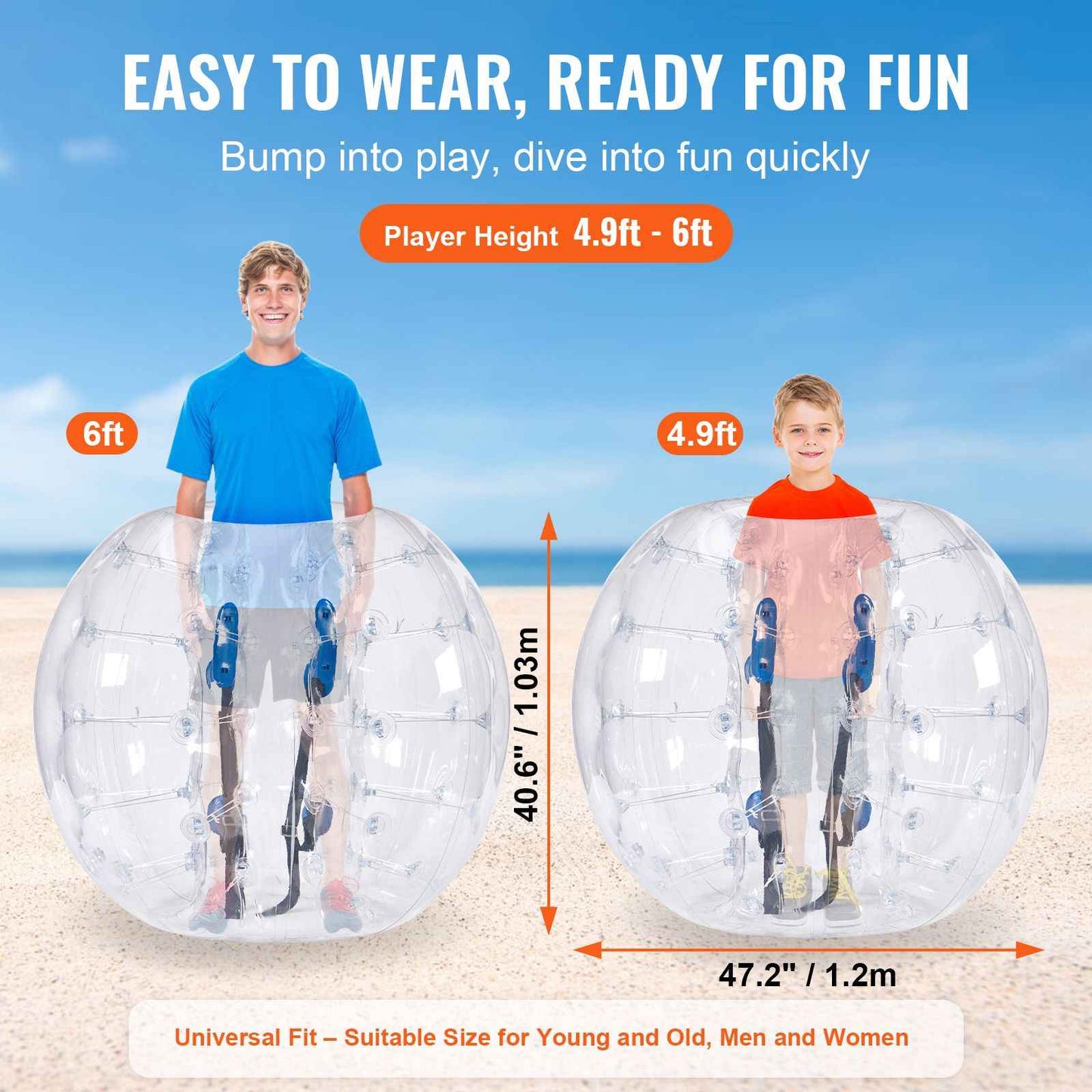 Inflatable Bumper Balls 2-Pack, 4FT/1.2M Body Sumo Zorb Balls for Teen & Adult, 0.8mm Thick PVC Human Hamster Bubble Balls for Outdoor Team Gaming Play, Bumper Bopper Toys for Garden, Yard, Park