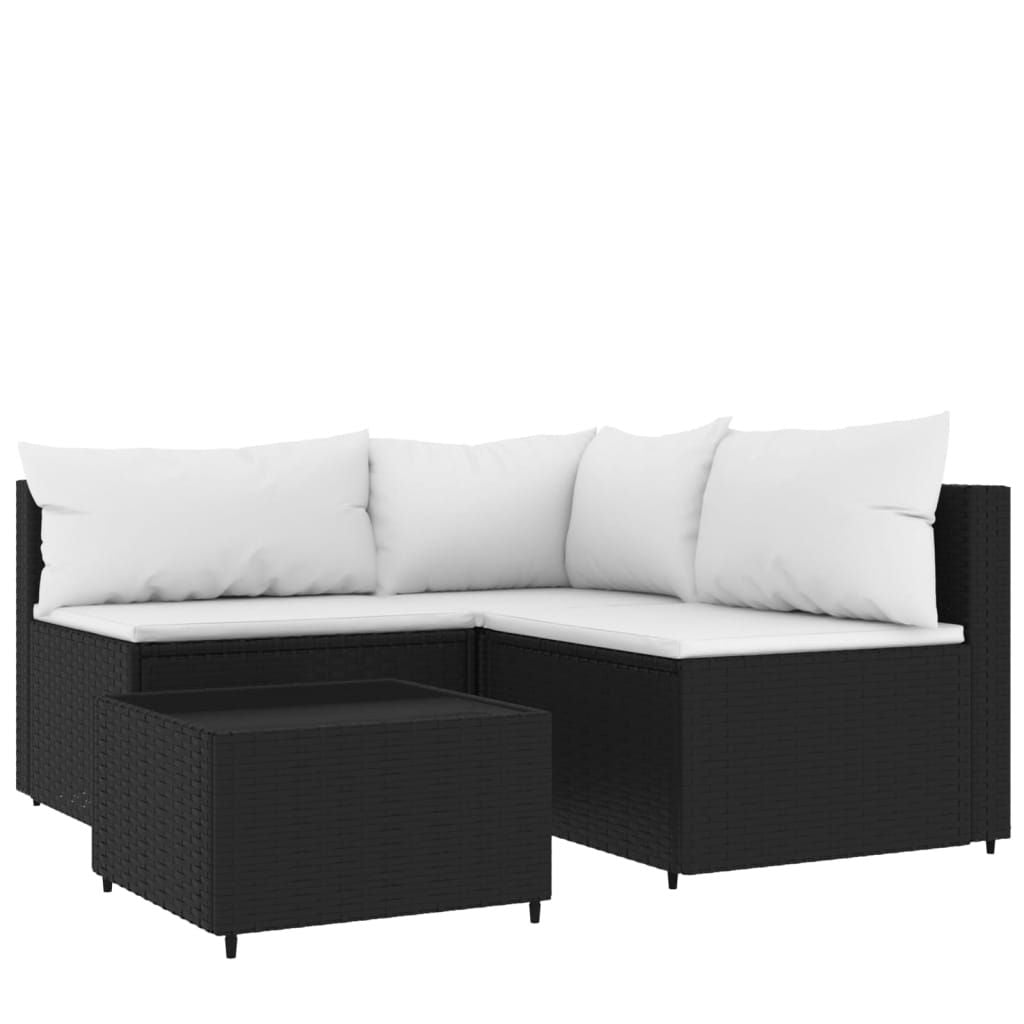 Patio Lounge Set Black PE rattan, powder-coated steel, tempered glass - KNM Sundry