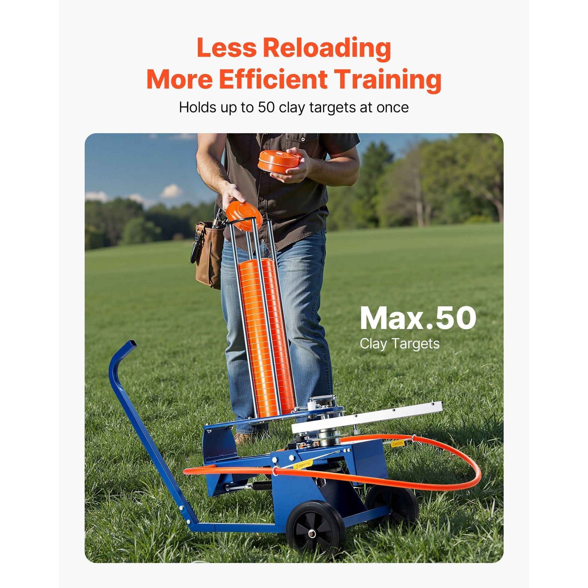 Clay Target Thrower, Max 50 Clays Pigeon Thrower, 55+ Yards Automatic Skeet and Trap Launcher on Wheels - with Adjustable Angle, Foot Pedal & Pull Handle for Clays Throwing Shooting Sports