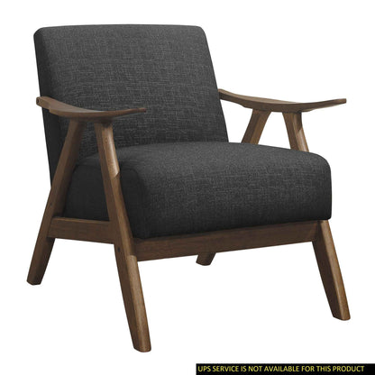 Modern Home Furniture Dark Gray Fabric Upholstered 1pc Accent Chair Cushion Back and Seat Walnut Finish Solid Rubber Wood Furniture