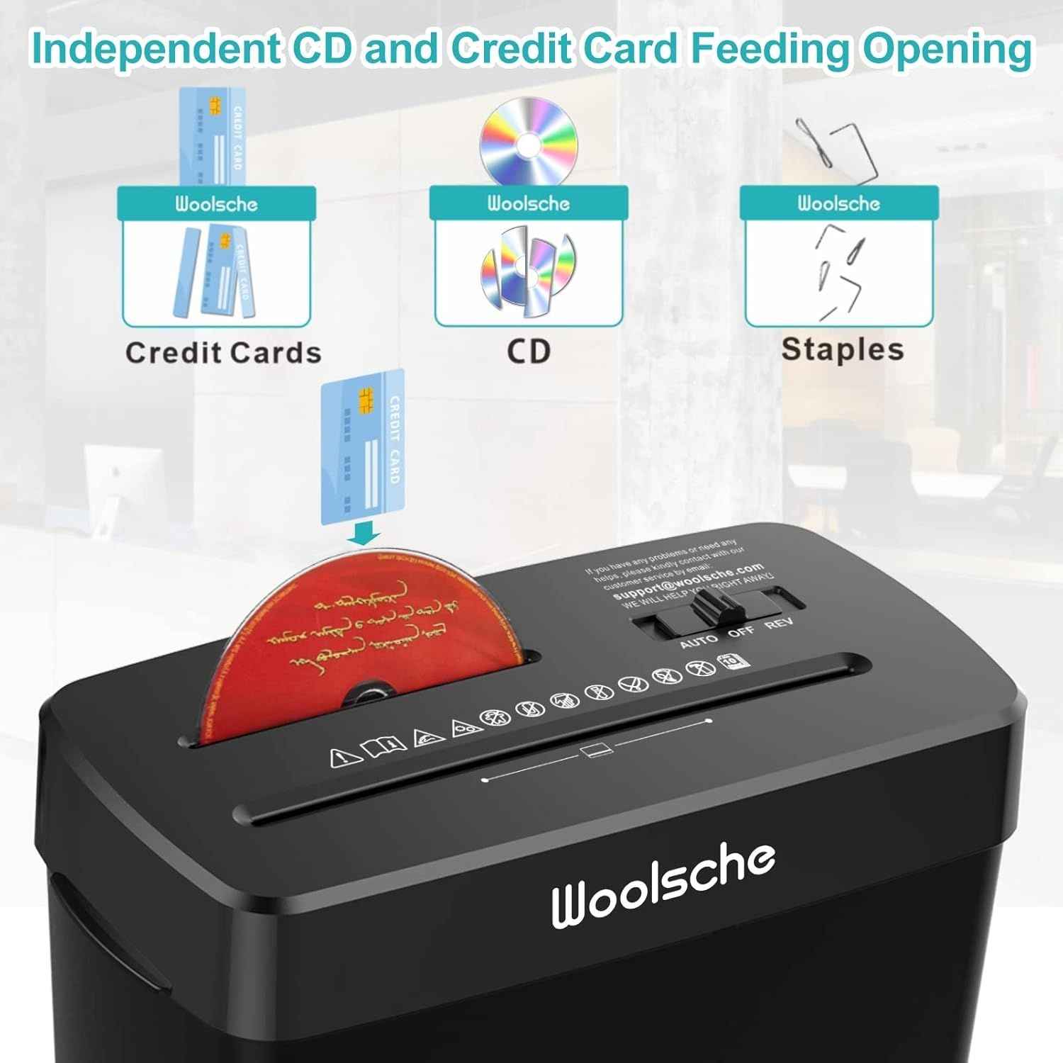 Woolsche Paper Shredder - 10-Sheet Cross Cut with 3.43-Gallon Basket - P-4 Security Level - 3-Mode Design - Shreds CD and Credit Card - Durable, Fast, and Jam Proof for H