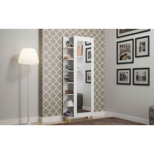 Manhattan Comfort Minetta 14-Pair Mid-Century Shoe Closet in White