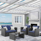 4 Piece Outdoor Patio Furniture Set, Outdoor Sectional Sofa with Tempered Glass Coffee Table and Cushions, Wicker Rattan Patio Set - KNM Sundry