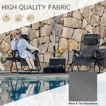 Set of 2 Zero Cravity Lounge Chairs,Outdoor Patio Folding Recliners for Pool Beach with Pillow and Cup Holder - KNM Sundry