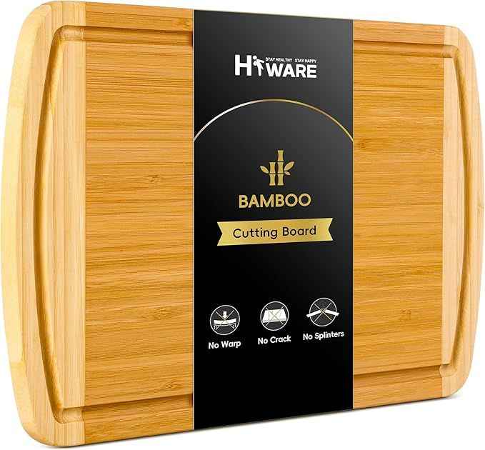 Large Wooden Cutting Board for Kitchen Meal Prep & Serving - Bamboo Cutting Boards with Juice Groove Side Handles, Charcuterie & Chopping Butcher Block - 100% Organic Bamboo, Pre Oiled, 16" x 10"