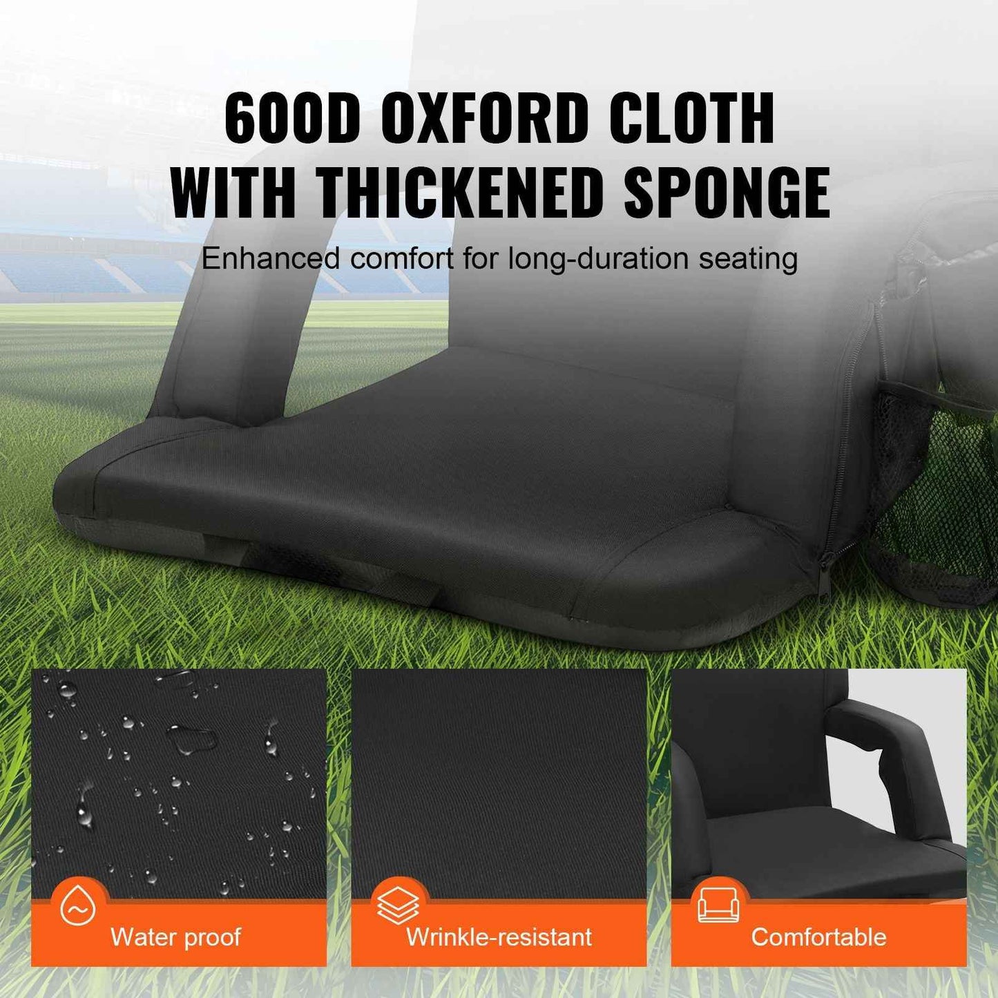 Double Heated Stadium Seat with Back Support, 3 Level Heating Wide Bleacher Seat, Folding Portable Padded Reclining Chair with Hook Pocket Cupholder, Ideal for Sport Event Beach Concert (2 Set)