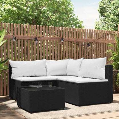 Patio Lounge Set Black PE rattan, powder-coated steel, tempered glass - KNM Sundry