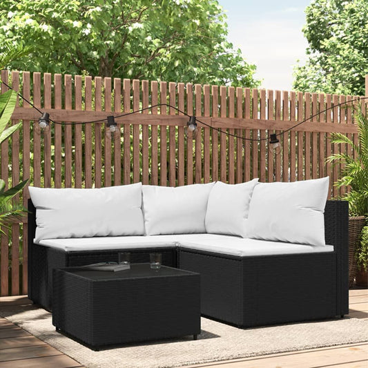 Patio Lounge Set Black PE rattan, powder-coated steel, tempered glass - KNM Sundry