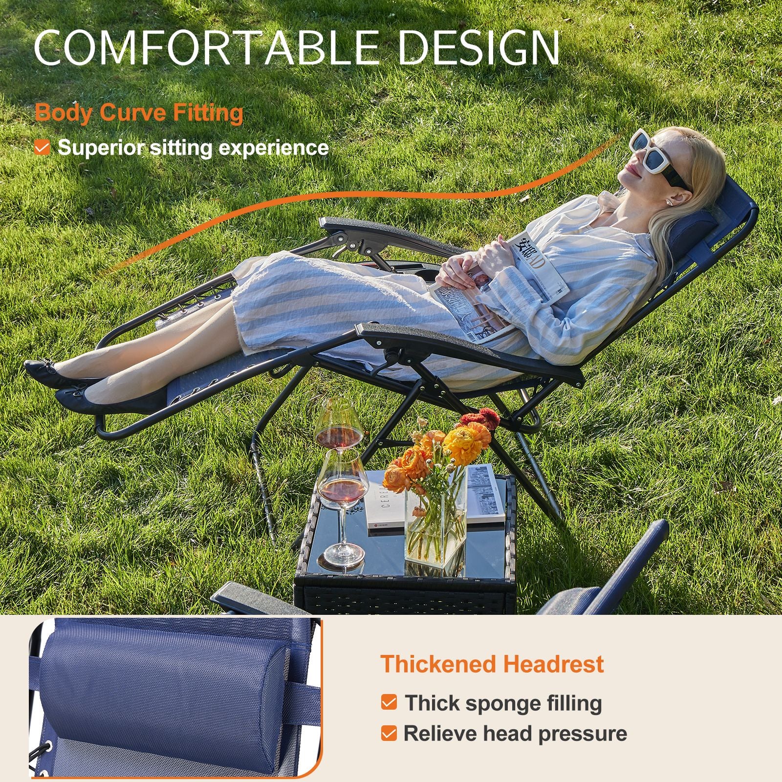 Set of 2 Zero Cravity Lounge Chairs,Outdoor Patio Folding Recliners for Pool Beach with Pillow and Cup Holder - KNM Sundry