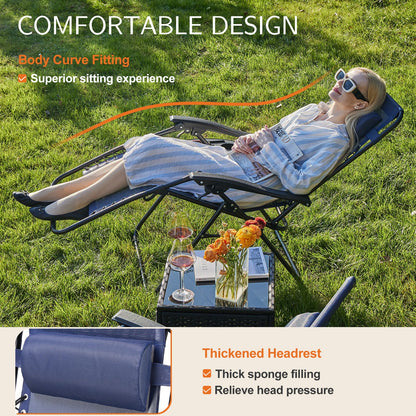 Set of 2 Zero Cravity Lounge Chairs,Outdoor Patio Folding Recliners for Pool Beach with Pillow and Cup Holder - KNM Sundry