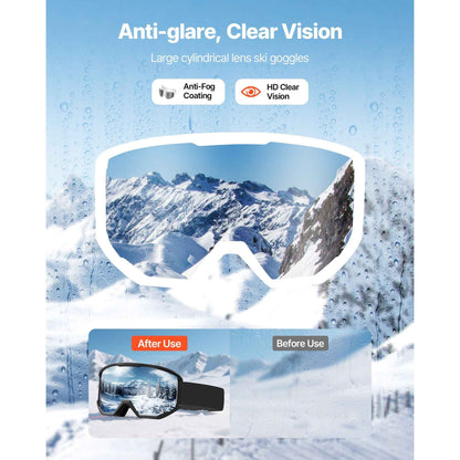 Ski Goggles, Cylindrical Lens with Silver Mirror Revo Coating, OTG Anti fog Snow Goggles for Men Women Youth, TPU Frame & Ventilation Structure, Suitable for Skiing, Skating, Snowboarding