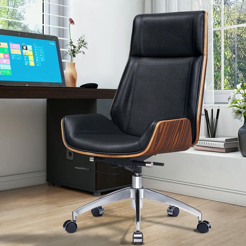 Genuine Leather Ergonomic Office Chair Boss Swivel Armless Seat Chair High Back - KNM Sundry