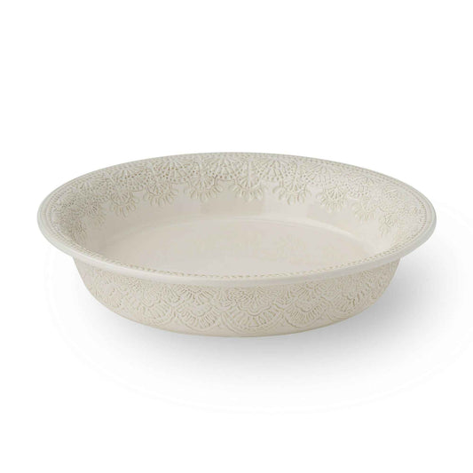 Vintage Lace 10-Inch Stoneware Baking Pie Pan Tart Dish, Cream