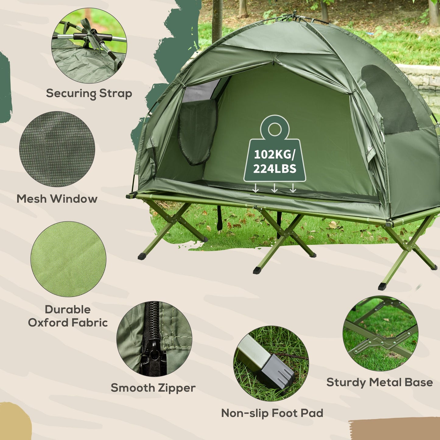 1 Person Folding Camping Cot, Portable Outdoor with Carry Bag, 2-in-1 Elevated Camping Bed Tent Single - KNM Sundry