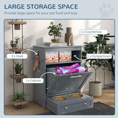 Pet Feeding Station, Dog Food Storage Cabinet w/ Adjustable Raised Bowls, White