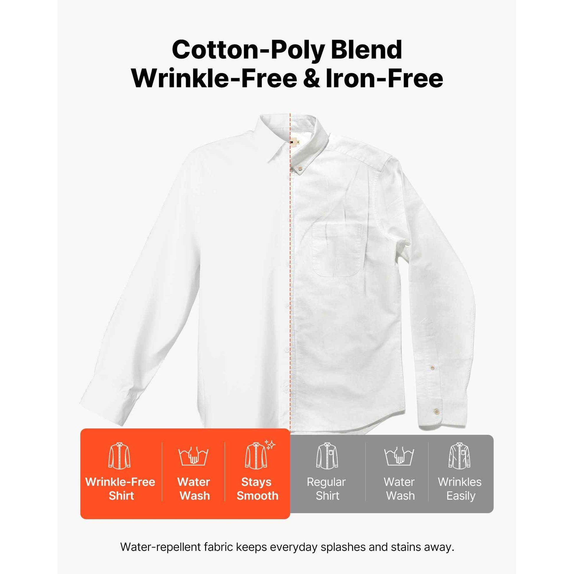 Men's Button Up Shirt, Mens Long Sleeve Wrinkle-free Button Down Dress Shirts, Slim Fit Soft Stretch Fabric for Business Casual or Formal, Work, Wedding, Dinner, White, M Size