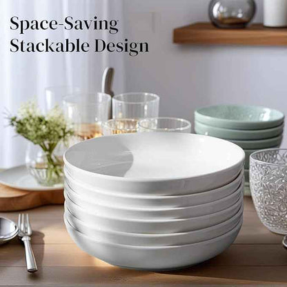 7 Pack Porcelain Pasta Bowls Ceramic , Large Serving Bowl, Wide and Shallow, Set 8.3 Inch - 30 Ounce - for Pasta, Salad, Cereal, Soup & Microwave & Dishwasher Safe