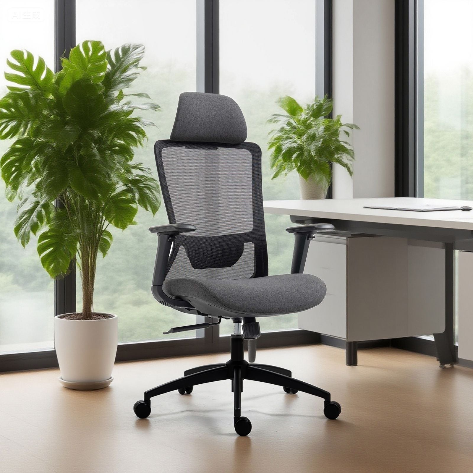 Ergonomic Mesh Office Chair with Adjustable Headrest and Lumbar Support, Breathable Back Design for Home and Office Use 8322H - KNM Sundry