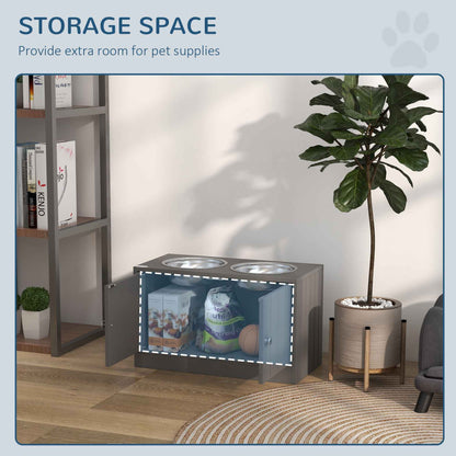 Large Elevated Dog Bowls with 44L Storage Cabinet, Raised Pet Food Bowl Stand & Feeding Station, Gray