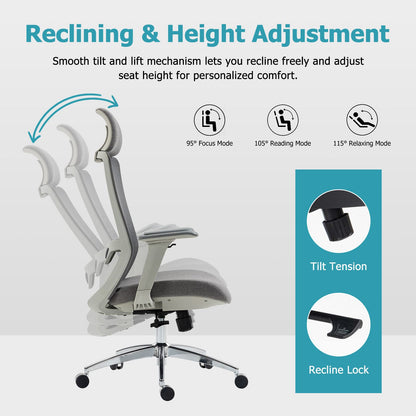 Ergonomic Mesh Office Chair with Adjustable Headrest and Lumbar Support, Breathable Back Design for Home and Office Use 8322H - KNM Sundry
