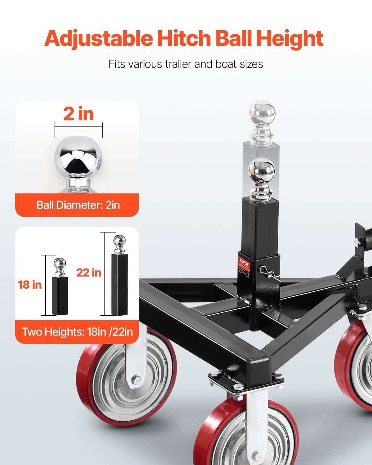 Trailer Dolly, 3500lbs Tongue Weight Capacity, 18 inch and 22 inch Height Adjustable Trailer Dolly, with 2 inch Hitch Ball, Adjustable Handle Length, 8-inch Swivel Wheels, for Moving RV Trailer - KNM Sundry