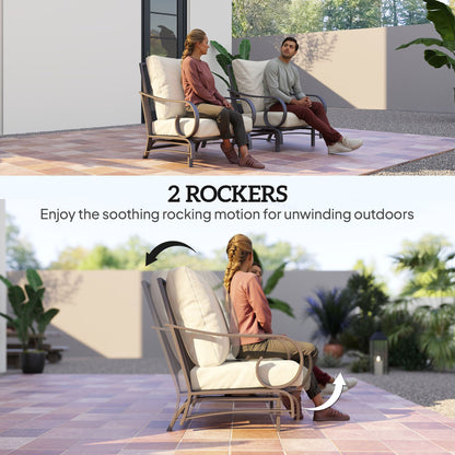 5 Piece Backyard Patio Furniture Set, Outdoor Furniture Set with 2 Rocking Chairs, 3-Seat Sofa, and 2 Ottomans, Beige - KNM Sundry