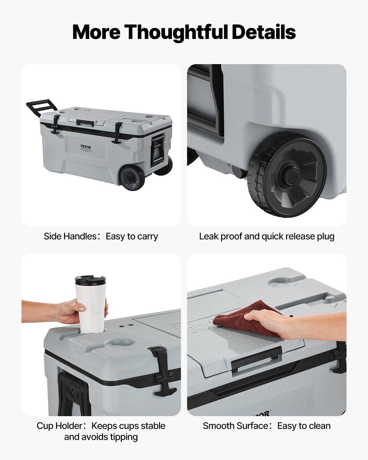 Portable Cooler, 74 QT Wheeled Cooler with Ice Retention, Heavy-Duty Handles and Cup Holder, Lightweight Rigid Material Insulated Portable Cooler, Suitable for Family Picnics and Long Trips - KNM Sundry
