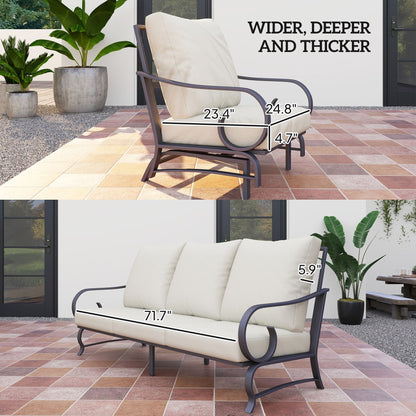5 Piece Backyard Patio Furniture Set, Outdoor Furniture Set with 2 Rocking Chairs, 3-Seat Sofa, and 2 Ottomans, Beige - KNM Sundry