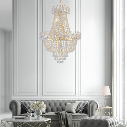 (Same as W1340P143189)Gold Crystal Chandeliers,Large Contemporary Luxury Ceiling Lighting for Living Room Dining Room Bedroom Hallway (Without Bulb) - KNM Sundry