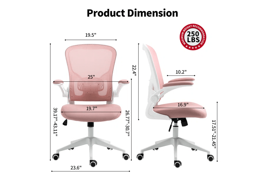 Ergonomic Mesh Office Chair with Breathable Back, Adjustable Height, Padded Seat & Armrests, 250 lbs Capacity, Modern Task Chair for Home Office & Workspace 8333 - KNM Sundry