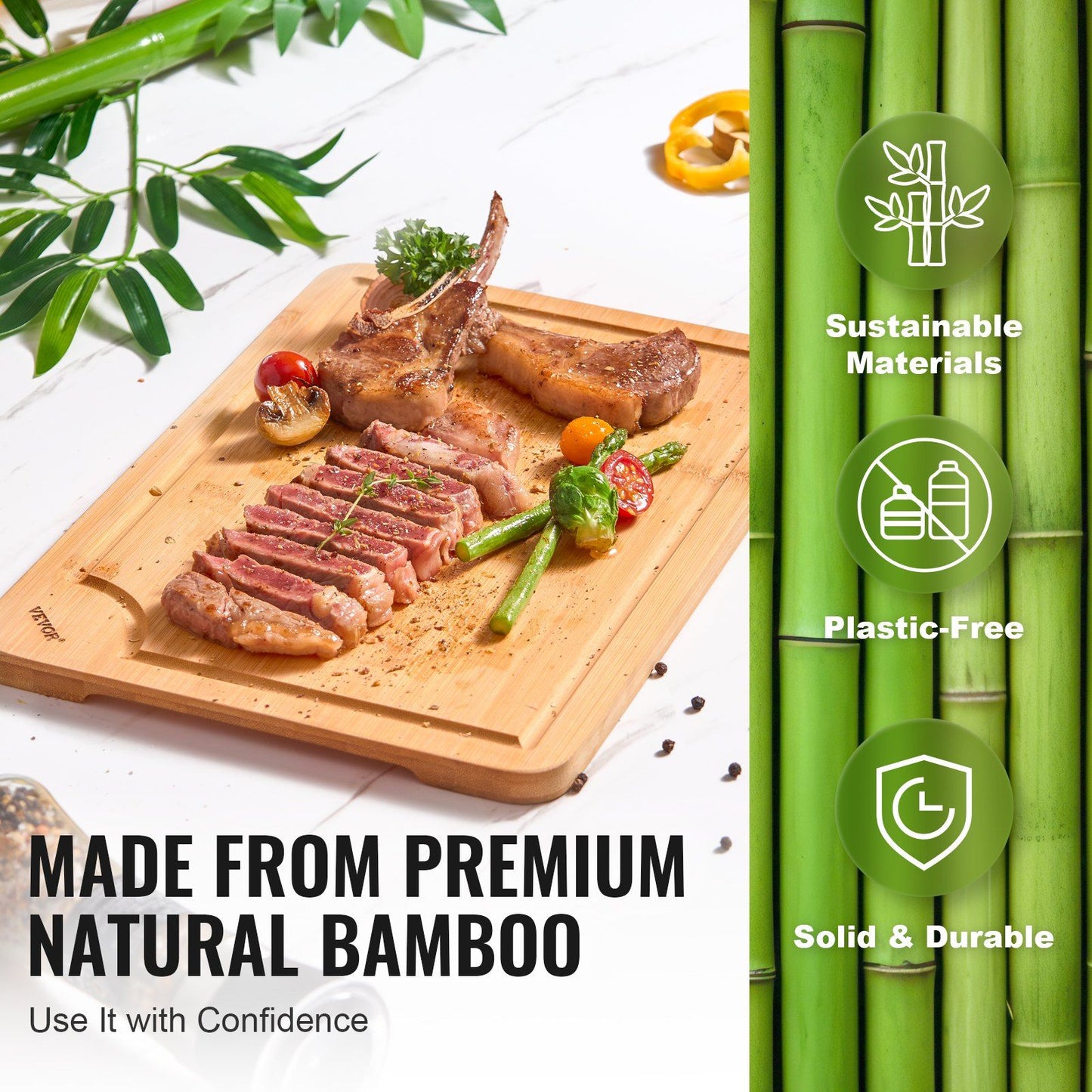 Cutting Board, 3 Pieces, Premium Versatile Bamboo Cutting Board with Food-Grade Oil and Juice Groove,Sturdy & Durable Chopping Board with Built-in Handle, Fit for Display, Chopping & Serving - KNM Sundry
