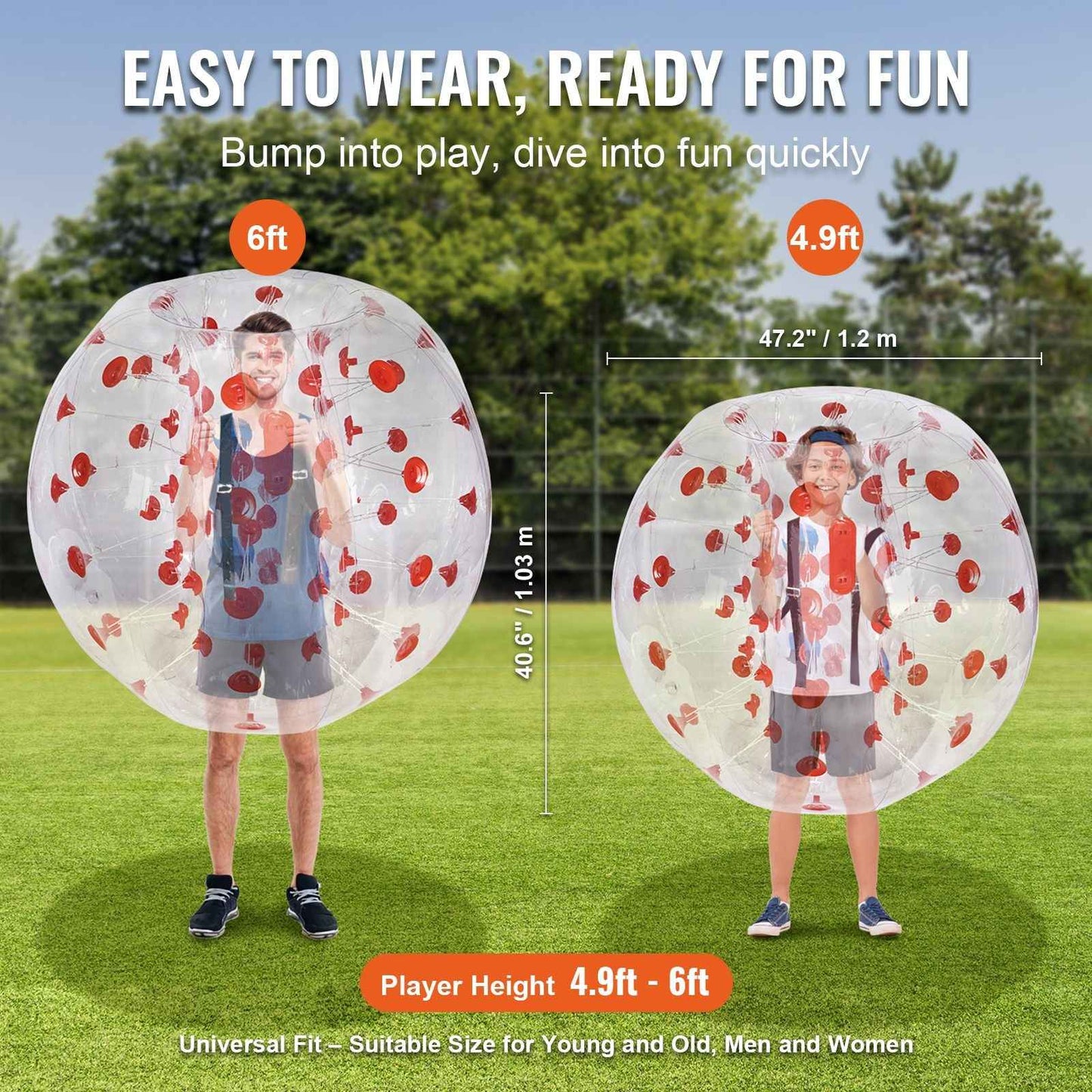 Inflatable Bumper Ball 1-Pack, 4FT/1.2M Body Sumo Zorb Balls for Teen & Adult, 0.8mm Thick PVC Human Hamster Bubble Balls for Outdoor Team Gaming Play, Bumper Bopper Toys for Garden, Yard, Park