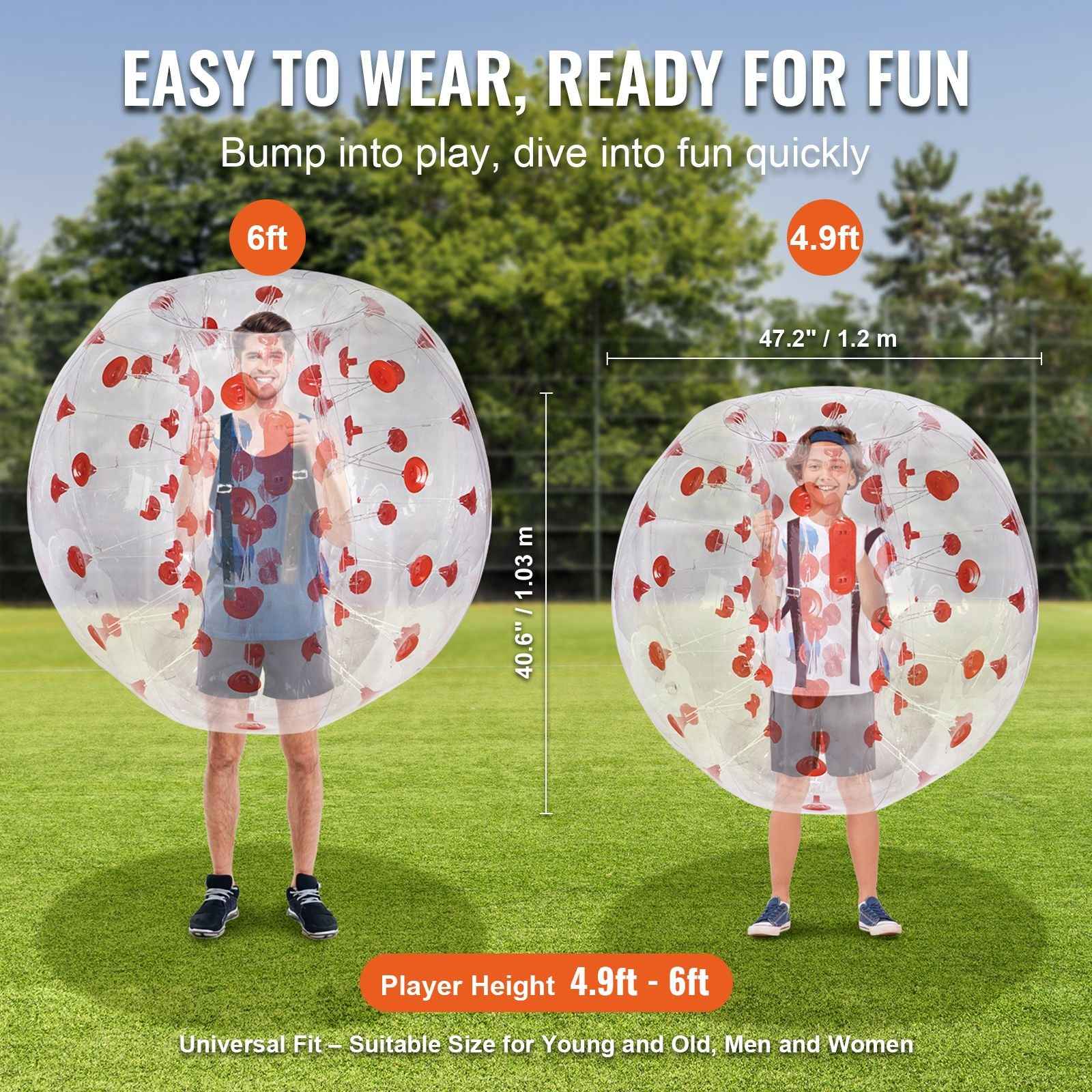 Inflatable Bumper Ball 1-Pack, 4FT/1.2M Body Sumo Zorb Balls for Teen & Adult, 0.8mm Thick PVC Human Hamster Bubble Balls for Outdoor Team Gaming Play, Bumper Bopper Toys for Garden, Yard, Park