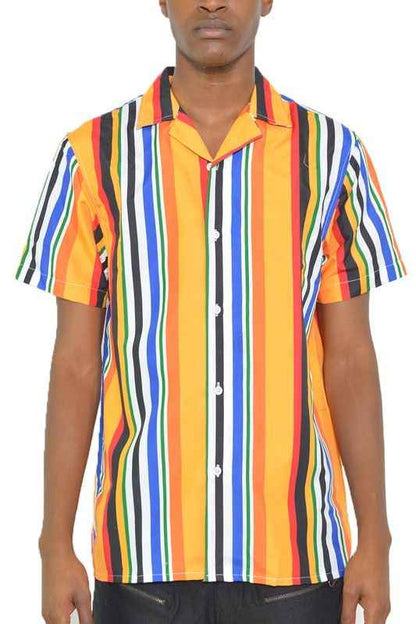 MENS STRIPED BUTTON DOWN SHIRT PRINT