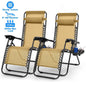 2Packs Zero Gravity Lounge Chair w/ Dual Side Tray 330lbs Load Foldable Recliner Chair w/ Stress Relief Pillow Patio Poolside Beach Lying Chair