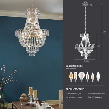 (Same as W1340P143189)Gold Crystal Chandeliers,Large Contemporary Luxury Ceiling Lighting for Living Room Dining Room Bedroom Hallway (Without Bulb) - KNM Sundry