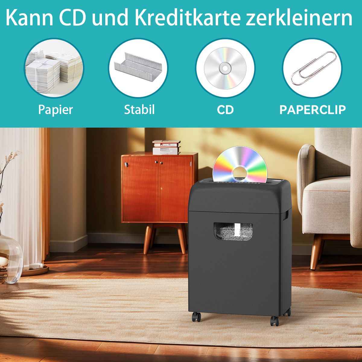 Woolsche Paper Shredder for Home,18-Sheets Cross Cut With 5.28 Gallon Pull out Bin,P-4 Security Level, Shred Paper and Credit Card and CD,Ultra-quiet