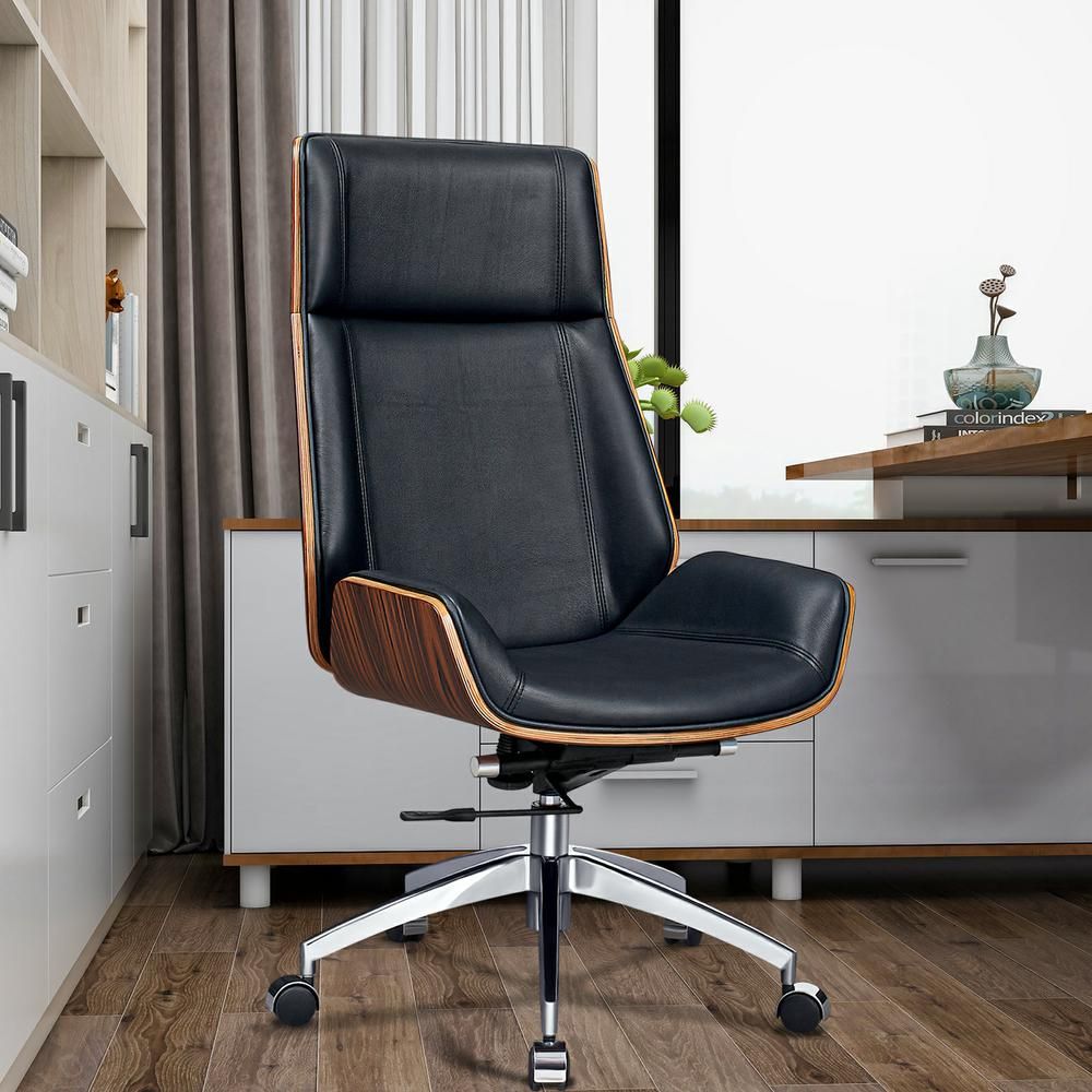 Genuine Leather Ergonomic Office Chair Boss Swivel Armless Seat Chair High Back - KNM Sundry