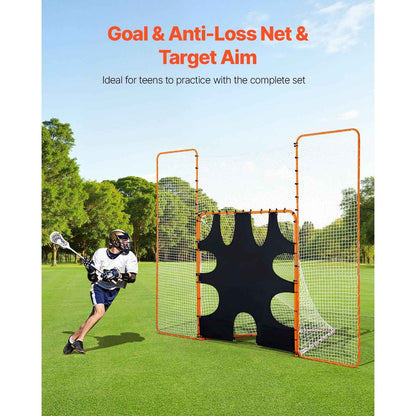 3-IN-1 Lacrosse Goal, 12x9 ft Lacrosse Net with Backstop and Target, Quick & Easy Setup Backyard Rebounder Equipment, Steel Frame Training Nets, Suitable for Youth Adult Training, Orange