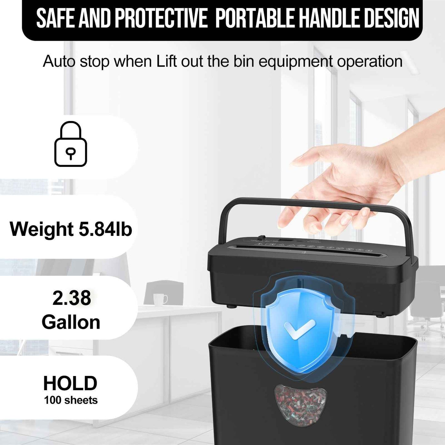 Paper Shredder for Home Use,5 Sheets Small Crosscut Paper Shredder,P-4 Security Level with 2.38-Gallon Basket, 4-Mode Design-Durable & Fast and Jam Proof for Home Office Utilization