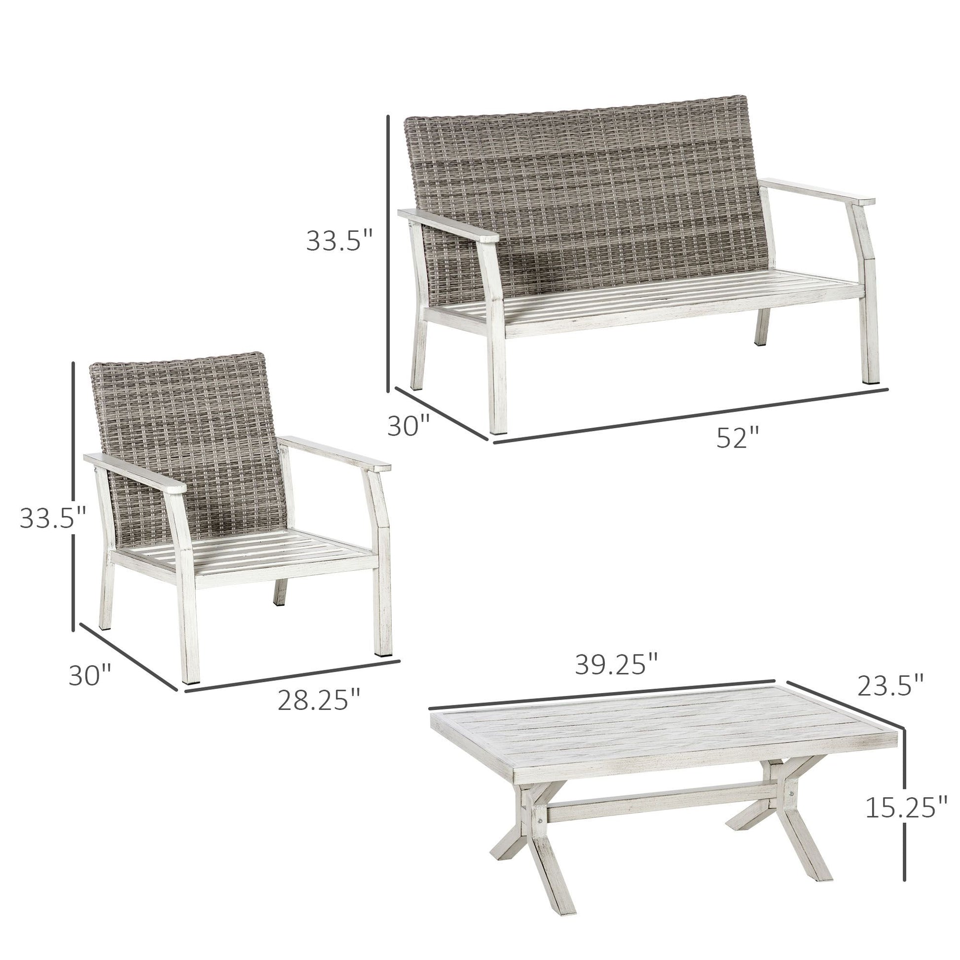Patio Conversational Bliss: 4-Piece Wicker Loveseat Set with Coffee Table, Beige | Intimate Outdoor Lounge. - KNM Sundry
