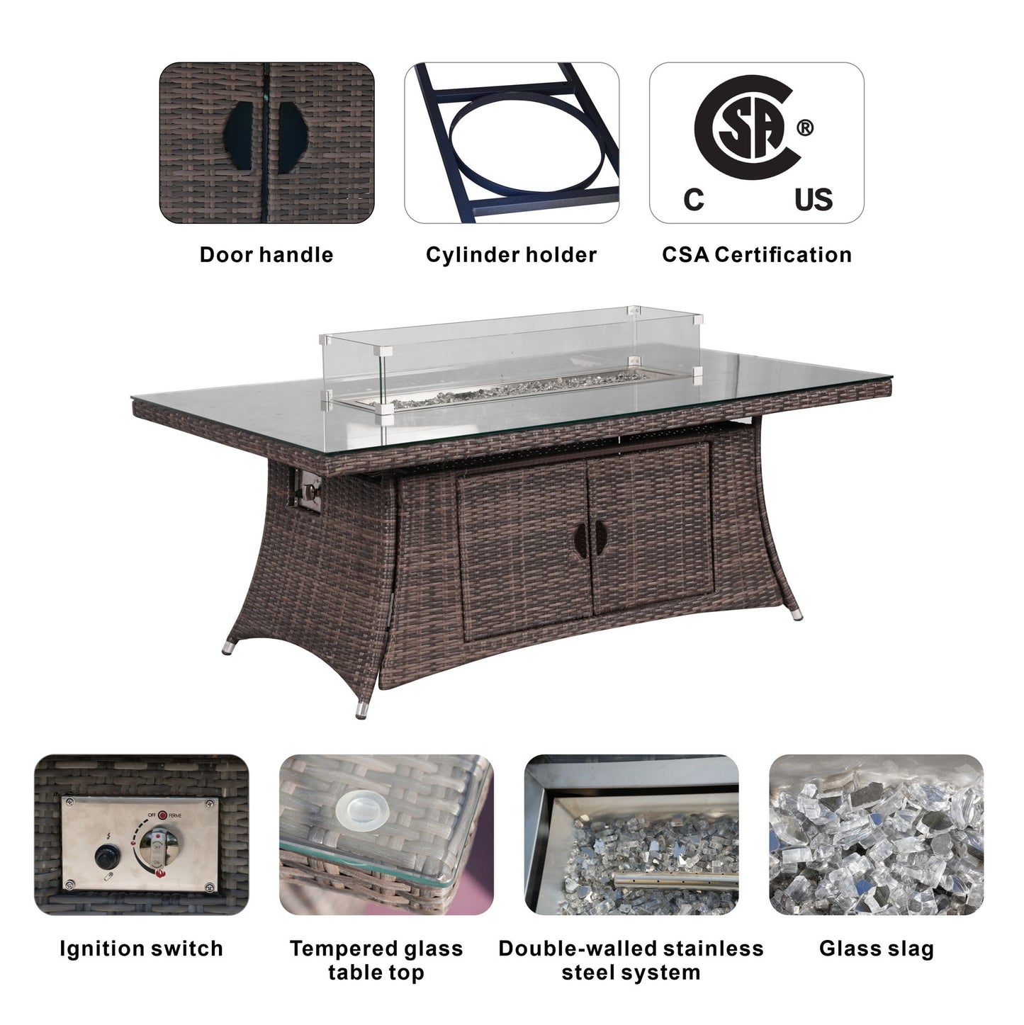 Direct Wicker Outdoor Rattan 50,000BTU Propane Gas Fire Pit Table (Table Only) - KNM Sundry