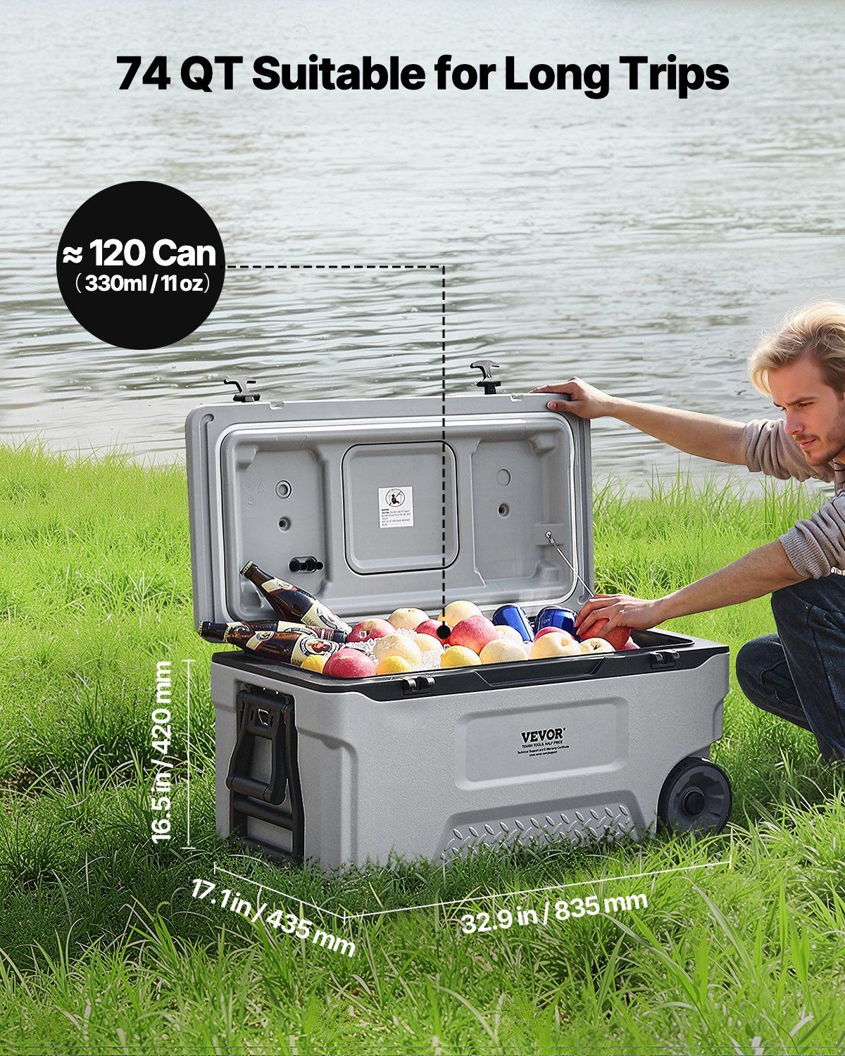Portable Cooler, 74 QT Wheeled Cooler with Ice Retention, Heavy-Duty Handles and Cup Holder, Lightweight Rigid Material Insulated Portable Cooler, Suitable for Family Picnics and Long Trips - KNM Sundry