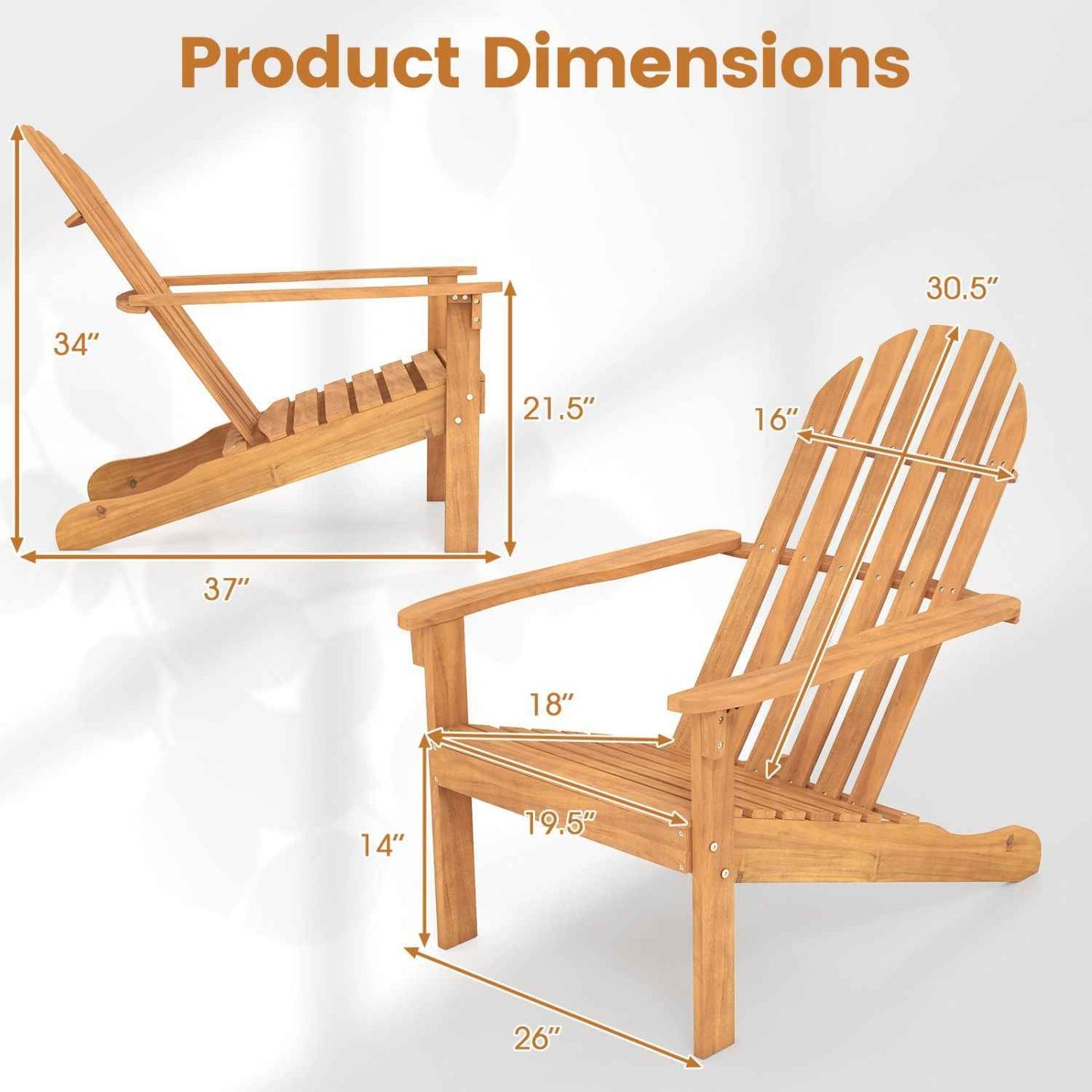 Acacia Wood Outdoor Adirondack Chair with Ergonomic Design