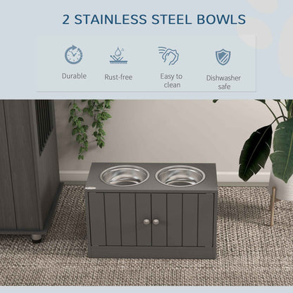 Large Elevated Dog Bowls with 44L Storage Cabinet, Raised Pet Food Bowl Stand & Feeding Station, Gray