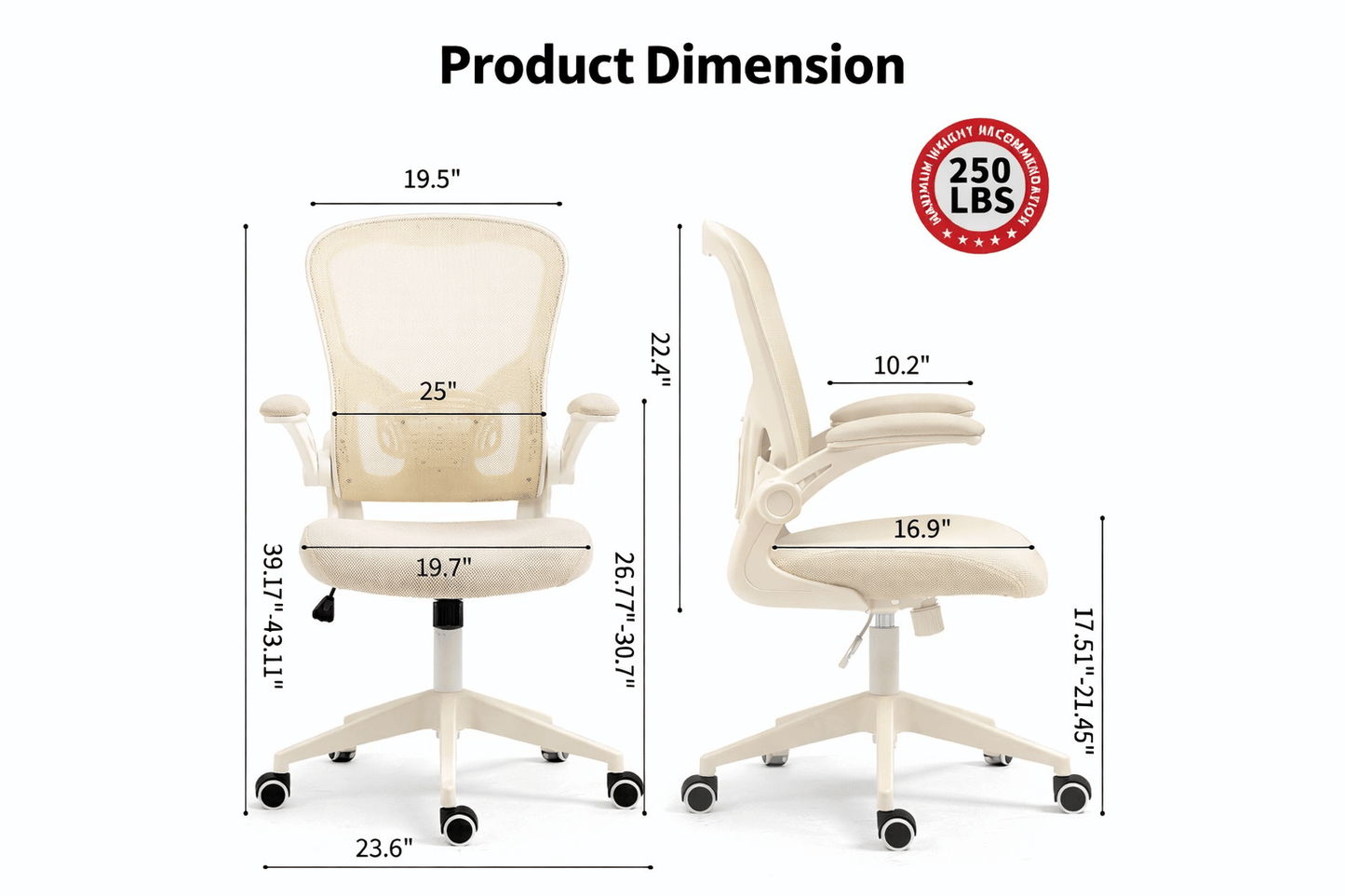 Ergonomic Mesh Office Chair with Breathable Back, Adjustable Height, Padded Seat & Armrests, 250 lbs Capacity, Modern Task Chair for Home Office & Workspace 8333 - KNM Sundry