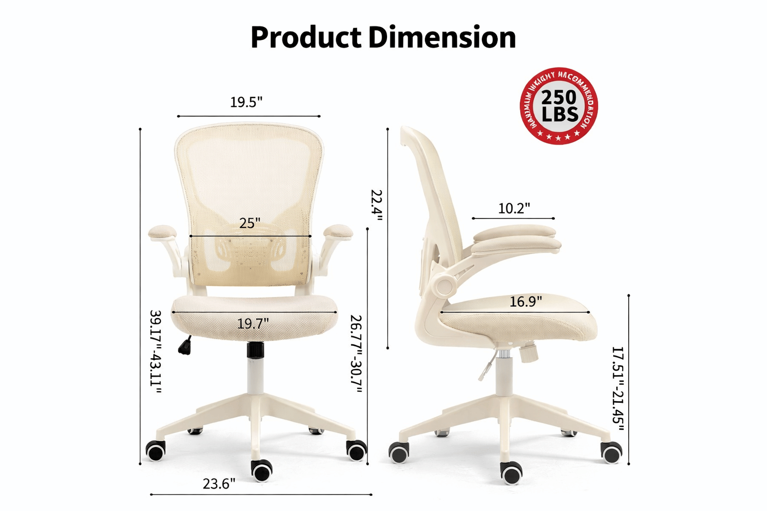 Ergonomic Mesh Office Chair with Breathable Back, Adjustable Height, Padded Seat & Armrests, 250 lbs Capacity, Modern Task Chair for Home Office & Workspace 8333 - KNM Sundry